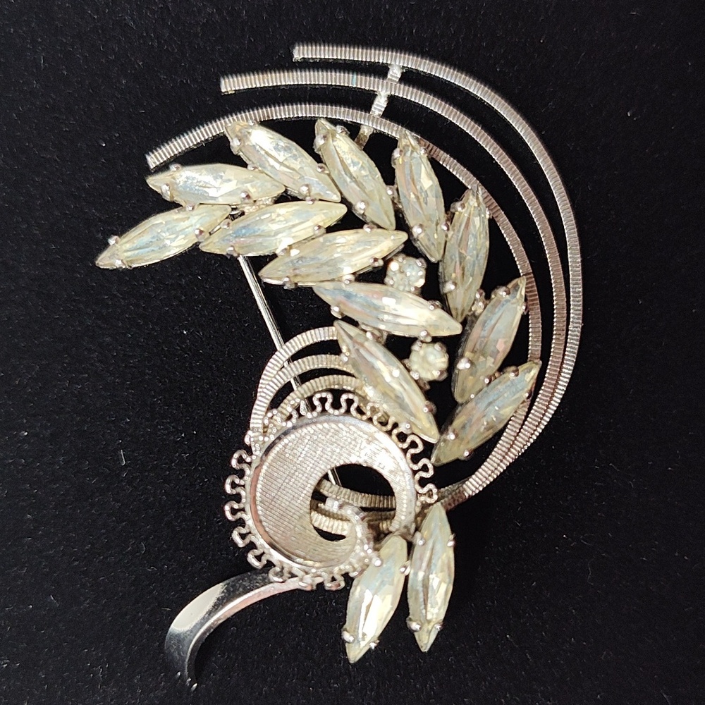 Vintage EMBY Sterling Silver Rhinestone Brooch Pin 1950's